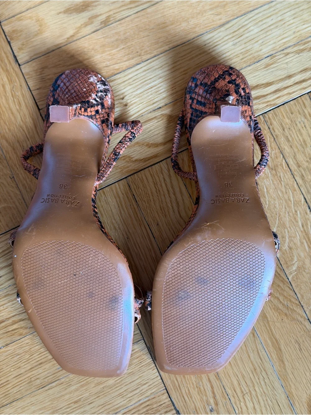 Zara Women's Rust Snake-Print Strappy Heels | 6